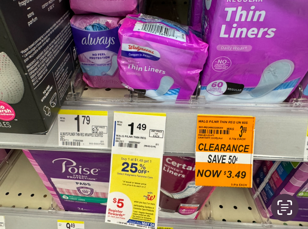 WALGREEN S BRAND LINERS 2 FREE   $2 33 MONEYMAKER Savvy Coupon